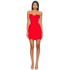 Amanda Uprichard Neon Red Mini Dress Date Night Rosette Strapless Cool Girl XS